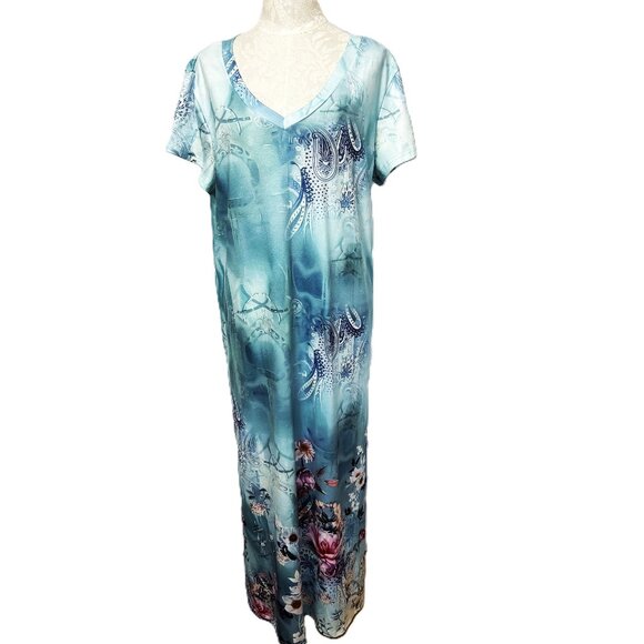 Noracora maxi floral blue dress Size XXL - Picture 1 of 8